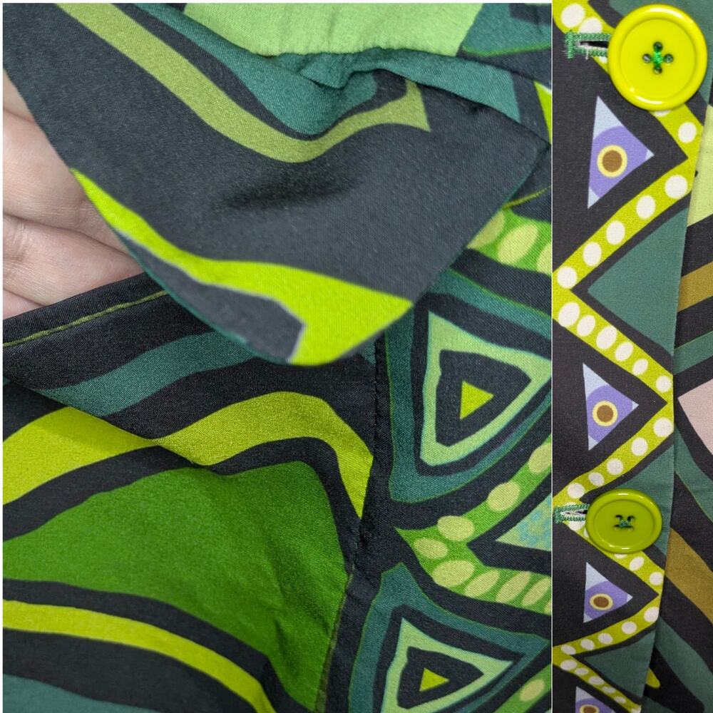 Kahindo Green Geometric Print Tuxedo Blazer Statement Jacket Mini Dress, S EUC - Picture 6 of 7
